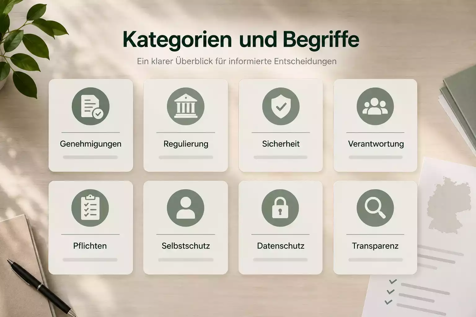 Sortierte Begriffskarten zu Online-Glücksspielarten und deutscher Erlaubnis